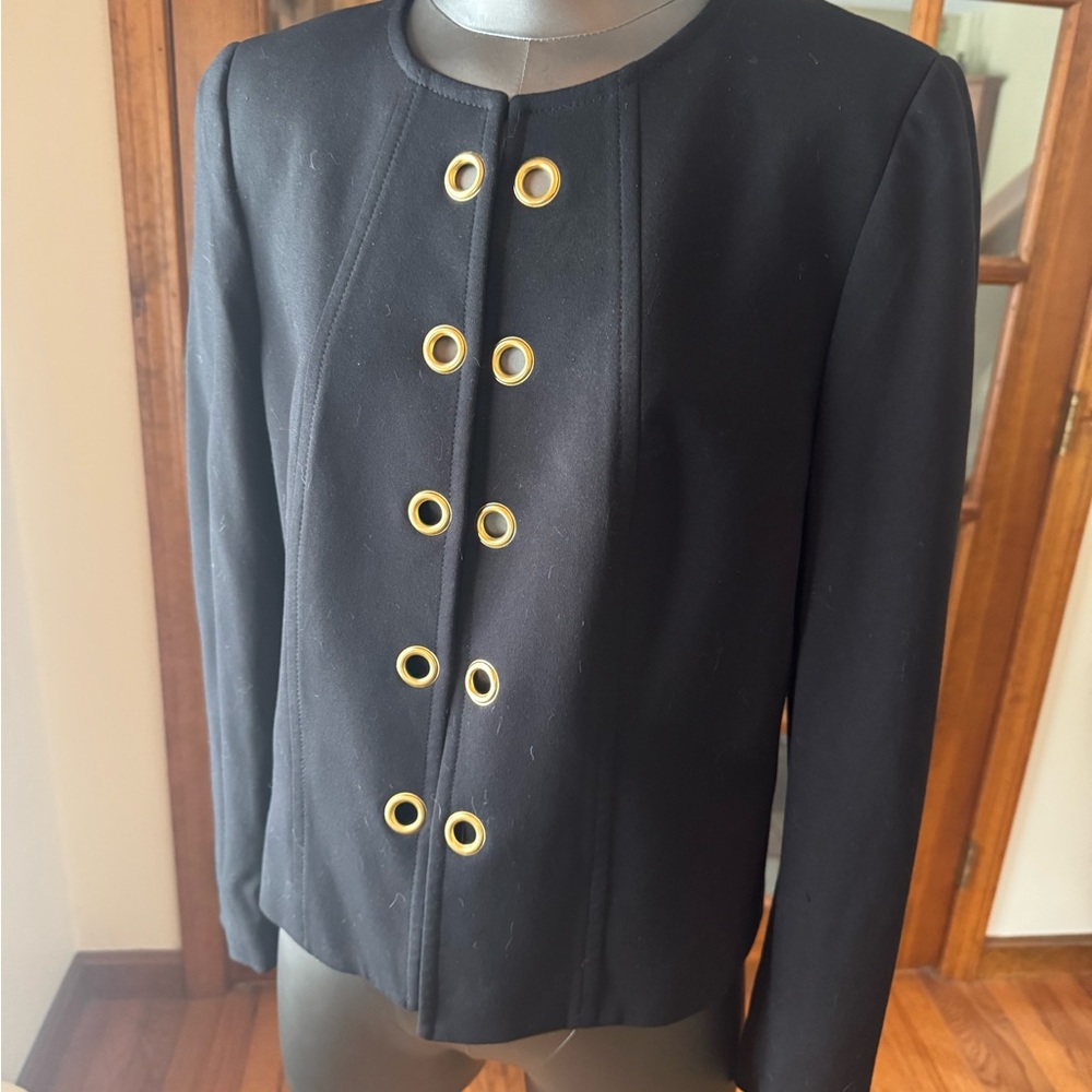 Tahari Elegant Black Blazer with Gold Eyelets